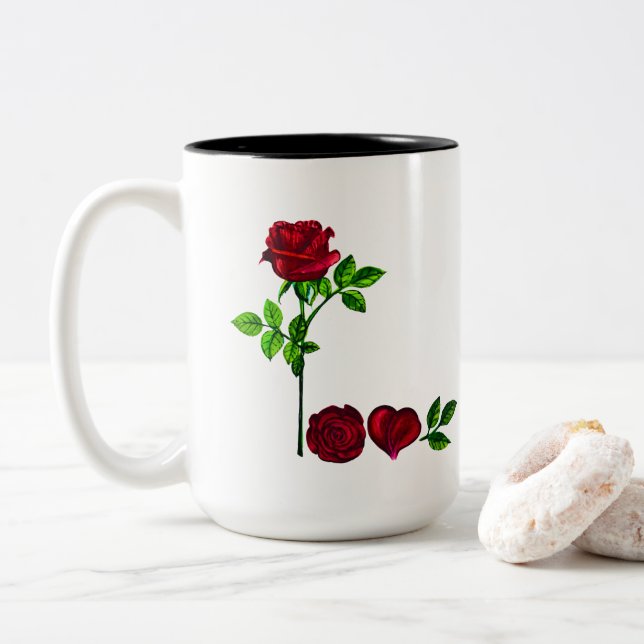 Rosa pintado a mano Mug - Romántica Copa de Café F (Con donut)