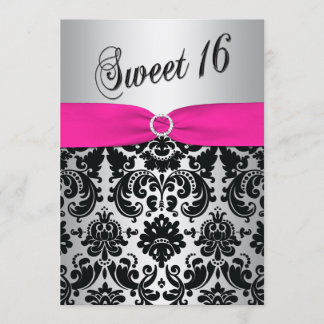 Rosa, plata, e invitación negra del dulce 16 del