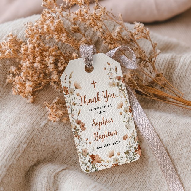 Rosa Polvorienta Rústica Etiqueta de Agradecimient (Rustic Dusty Rose Wildflower Baptism Thank You Gift Tags)