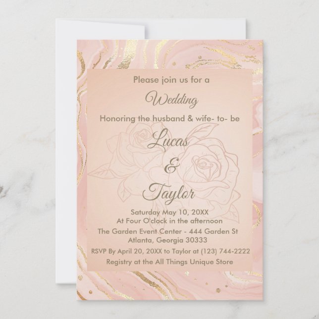 Rosa polvoriento e invitación a la boda de oro (Anverso)