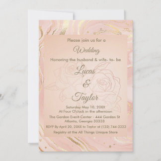 Rosa polvoriento e invitación a la boda de oro