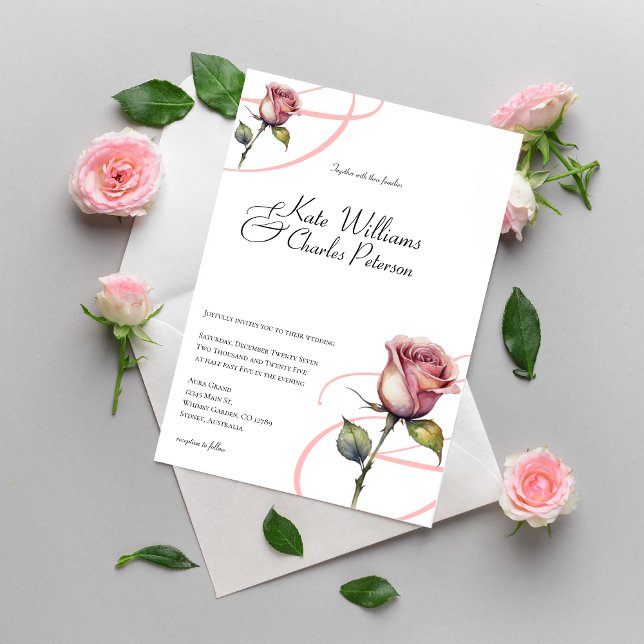 Rosa polvoriento moderno Invitaciones a bodas de v (Subido por el creador)