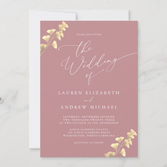 Rosa polvoriento y Boda de Oro Invitación (Anverso)