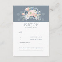 Rosa polvoriento y boda floral azul pálido RSVP