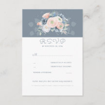 Rosa polvoriento y boda floral azul pálido RSVP