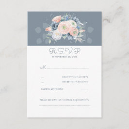 Rosa polvoriento y boda floral azul pálido RSVP