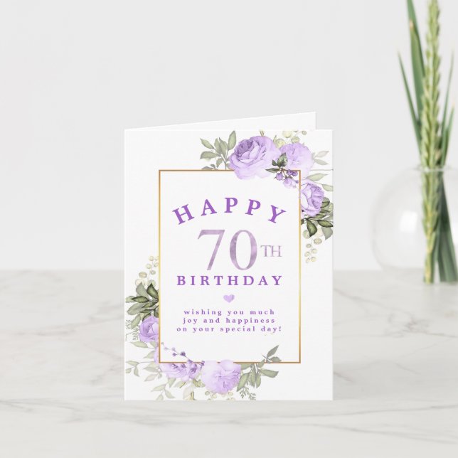Rosa púrpura Floral Gold Invitación a cumplir 70 a (Anverso)