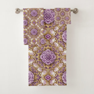 Rosa Púrpura y Dorado Barroco Elegante Floral Vint