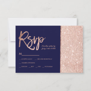 Rosa purpurina de oro bloque boda rsvp azul marino