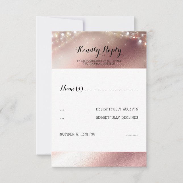Rosa Purpurina de oro Boda RSVP (Anverso)