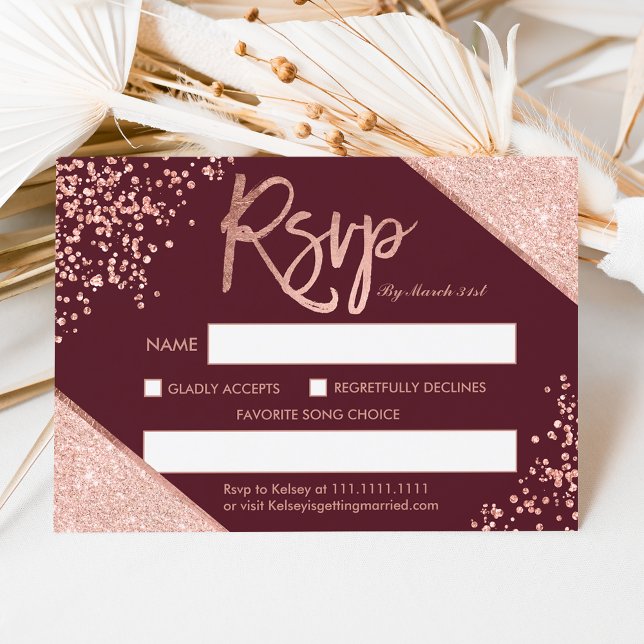 Rosa purpurina de oro confetti burgundy rsvp boda (Subido por el creador)