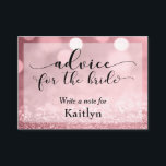 Rosa Purpurina de oro Consejo de Bokeh para la nov<br><div class="desc">Utilizando un precioso y ornamentado tipo de letra de mi colección, he creado elementos tipográficos con las palabras clave, llevando los diseños al siguiente nivel. En estas tarjetas, la frase en el "tipo elegante" dice "consejo para la novia". El resto del texto se representa aquí en un tipo de letra...</div>