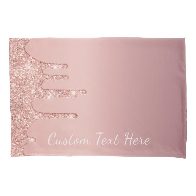 Rosa Purpurina de oro Funda de almohada con texto  (Anverso)