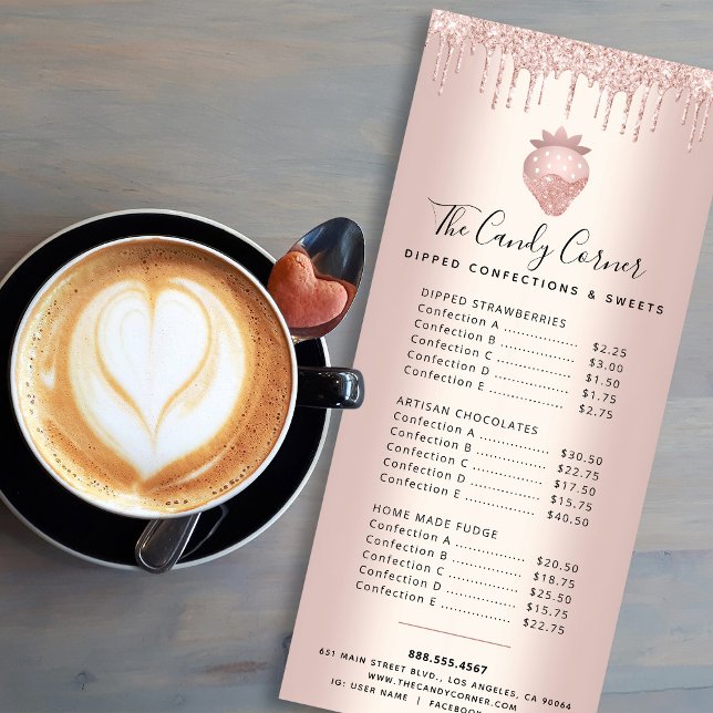 Rosa Purpurina de oro gotea menú postre de fresa (Subido por el creador)