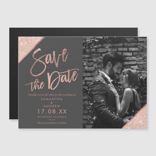 Rosa purpurina de oro guión foto gris guardar la f (Anverso/Reverso)