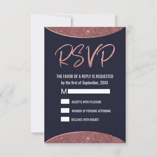 Rosa Purpurina de oro Navy Circular Azul RSVP (Anverso)