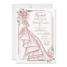 Rosa Purpurina de oro Novia Invitación a ducha de