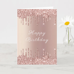 Rosa Purpurina de oro Tarjeta de cumpleaños Perfor