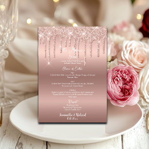 Rosa Purpurina dorado Menú Boda de lavabo metálico