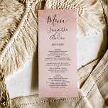 Rosa purpurina dorado menú boda rosa rubor<br><div class="desc">purpurina dorado Subió con luces oscuras y rosa pastel tipografía boda menú para la cena. Una moderna ducha rosa de purpurina dorada en bonito oscura con un bloque rosa pastel. Perfecto para el glamour,  la moda y el elegante tema de la boda. El fondo rosa es totalmente personalizable</div>