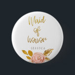 Rosa Purpurina floral de oro botón de doncella de<br><div class="desc">Este botón rosa de purpurina floral dorado piñonero Maid of Honor es ideal para una fiesta de soltera o una ducha de novia. Productos coincidentes disponibles en mi tienda Wowweds.</div>