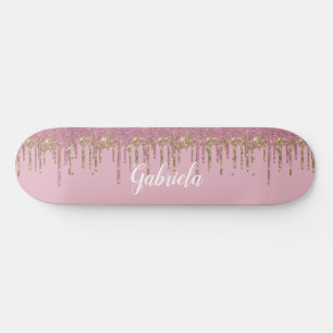 Rosa Purpurina Skateboard con nombre
