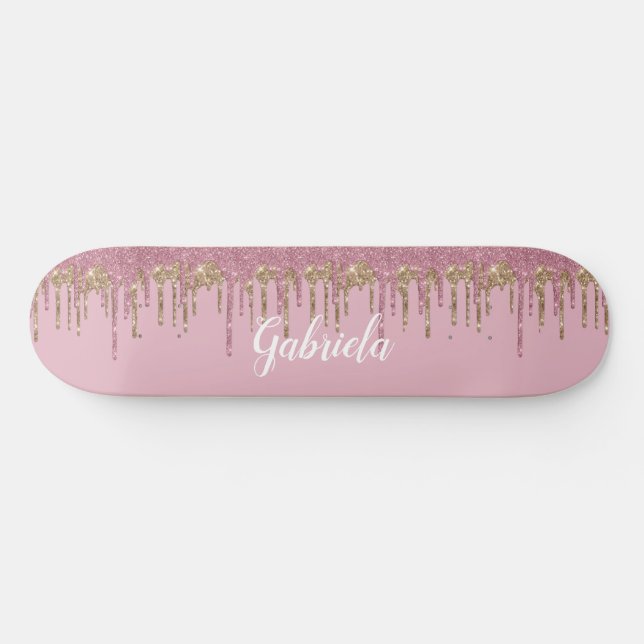 Rosa Purpurina Skateboard con nombre (Horz)