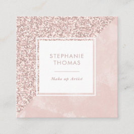 Rosa purpurina tarjeta de visita cuadrada de acuar