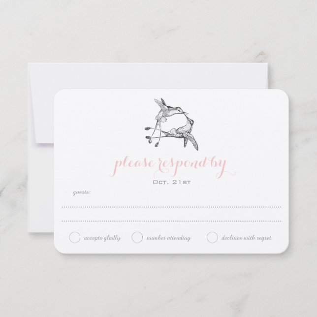 Rosa Quartz Hummingbird Kiss Boda Wedding RSVP (Anverso)