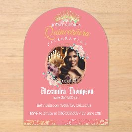 Rosa Quinceañera Celebración Invitación Acrílica