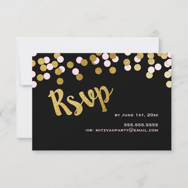 Rosa | Respuesta RSVP de Gold Confetti Bat Mitzvah (Anverso)