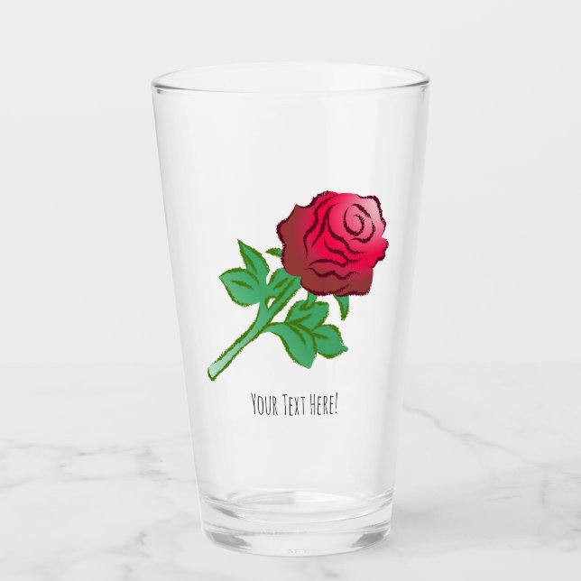 Rosa Roja con Hojas Verdes (Anverso)