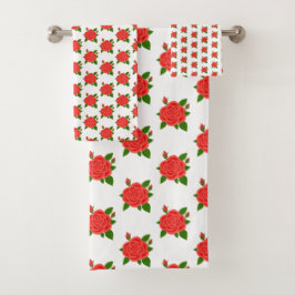 Rosa roja con toallas de baño blancas