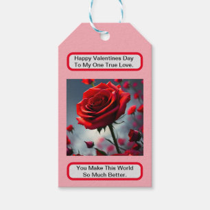 Rosa roja de amor verdadero, etiqueta de regalo Dí