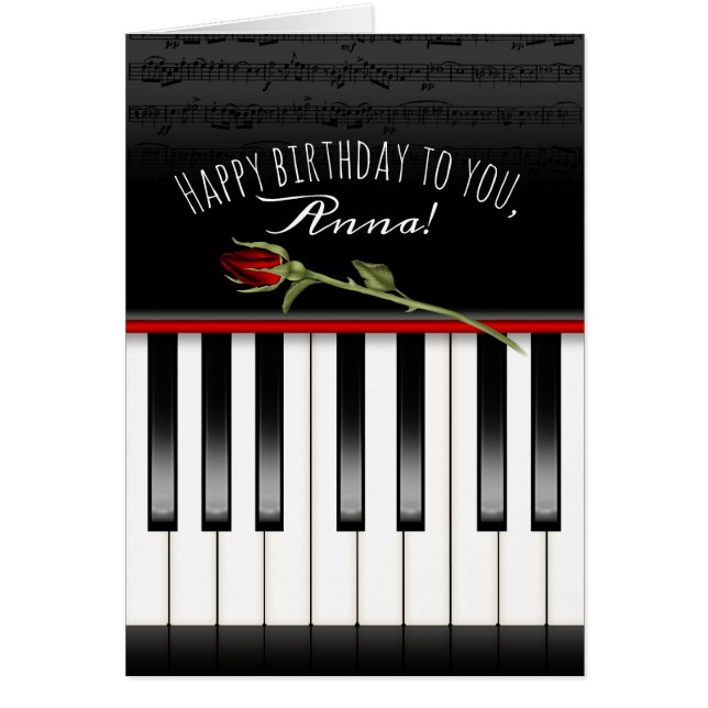 rosa roja de cumpleaños en el teclado de piano con (Frente)