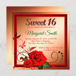 Rosa roja dorada dulce 16 invitación