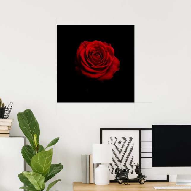 Rosa Roja Dramática - Impresión Minimalista de art (Oficina en casa)