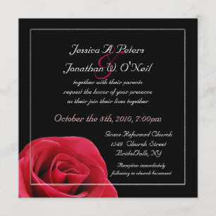 Rosa roja en invitación de boda negra
