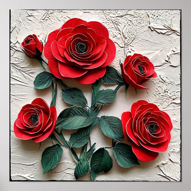 Rosa roja Estilo Hecho a Mano Decoración Romántica (Frente)