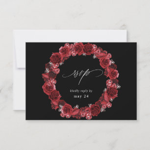 Rosa Roja Floral & Cristal con Comida RSVP - Negro