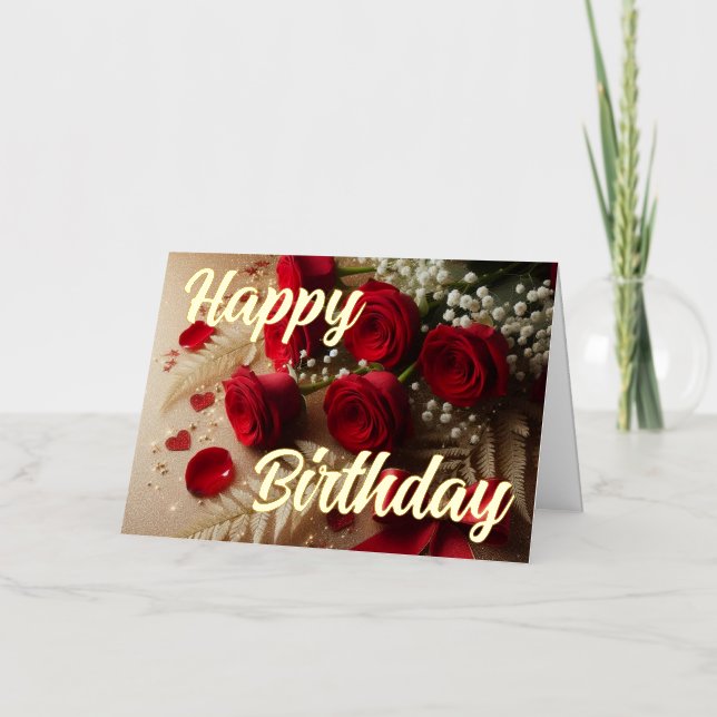 Rosa roja personalizada Tarjeta de cumpleaños eleg (Anverso)