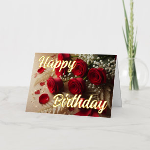 Rosa roja personalizada Tarjeta de cumpleaños eleg