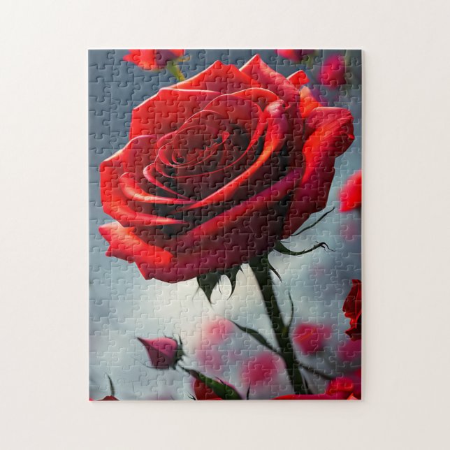 Rosa Roja Profunda, rompecabezas de Jigsaw (Vertical)