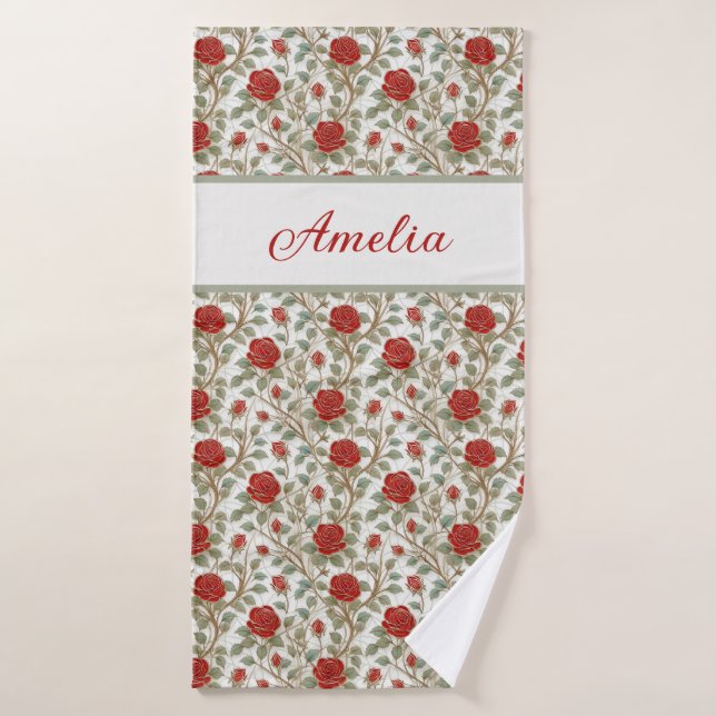 Rosa Roja Romántica Personalizada (Toalla de baño)