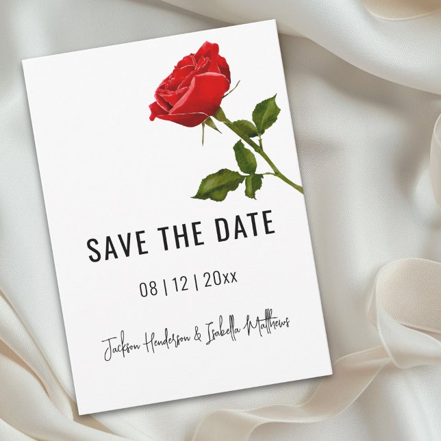 Rosa Roja Simple Anuncio de Boda Guardar la Fecha (Romantic simple watercolor red rose wedding save the date Card)