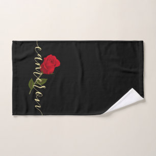 Rosa Roja Sobre Negro Y Oro Monogramado