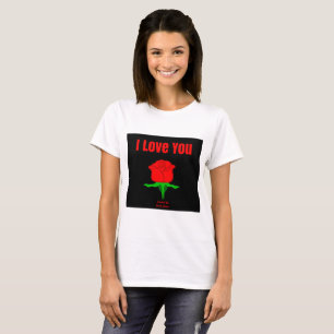 Rosa roja te amo camiseta básica blanca de mujeres