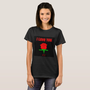 Rosa Roja Te amo camiseta negra de mujeres
