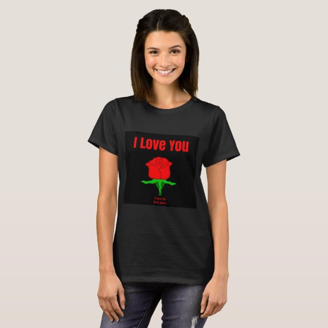 Rosa Roja Te amo camiseta negra de mujeres (Anverso completo)