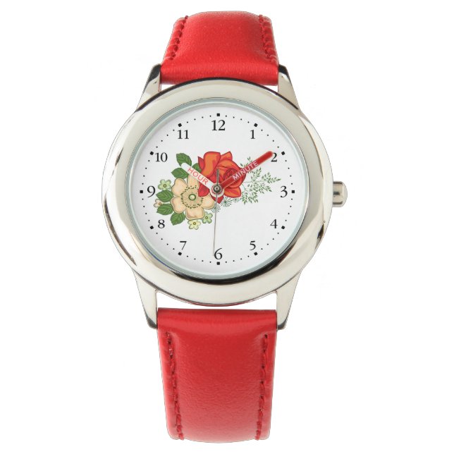 Rosa roja y cara de reloj de margaritas 1 negro (Anverso)